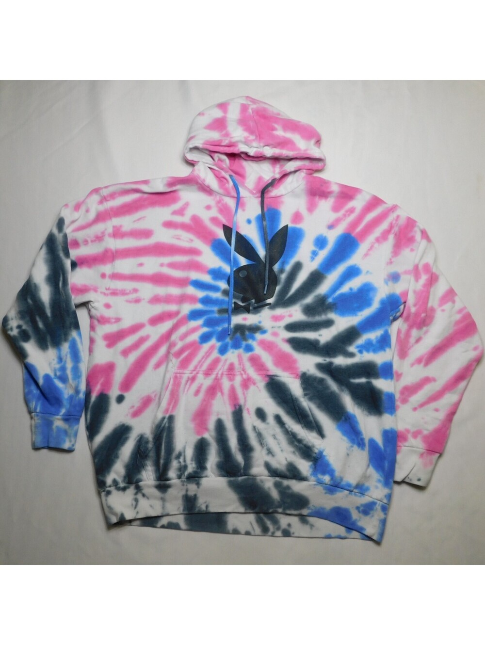 Playboy Hoodie Large L Pink Blue Spiral Tie Dye Bunny Rabbit Logo Sweatshirt Men